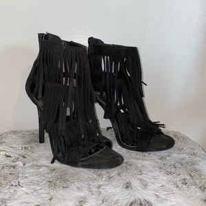 Black fringe heels